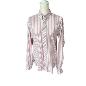 Canterbury New Zealand striped button down shirt red green white men medium top